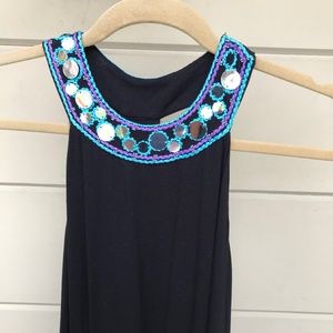beautiful Summer dress in Black and turquoise w Lots of Bling by INC